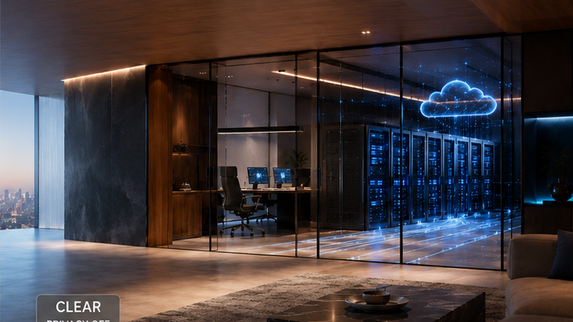 Executive office with clear glass walls